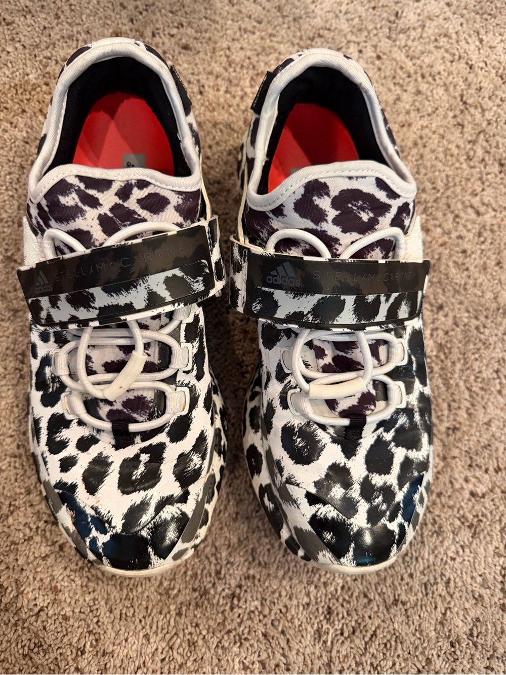 Adidas by Stella McCartney Black & White Leopard Athletic Shoes.